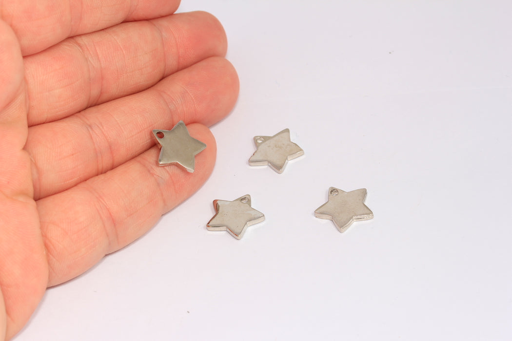 Disco a stella placcato rodio da 13,5 mm, perline a stella in argento, CHK508-6