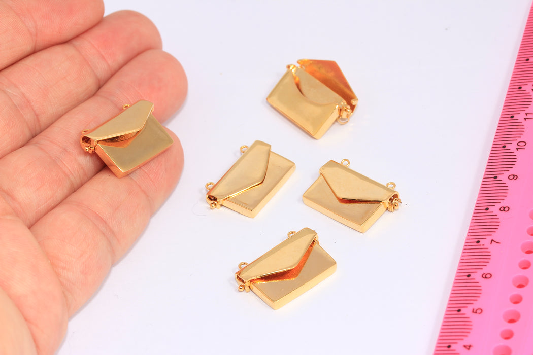 13x21mm 24 Shiny Gold Envelope Charms, Opening Envelope Beads, CHK403-3