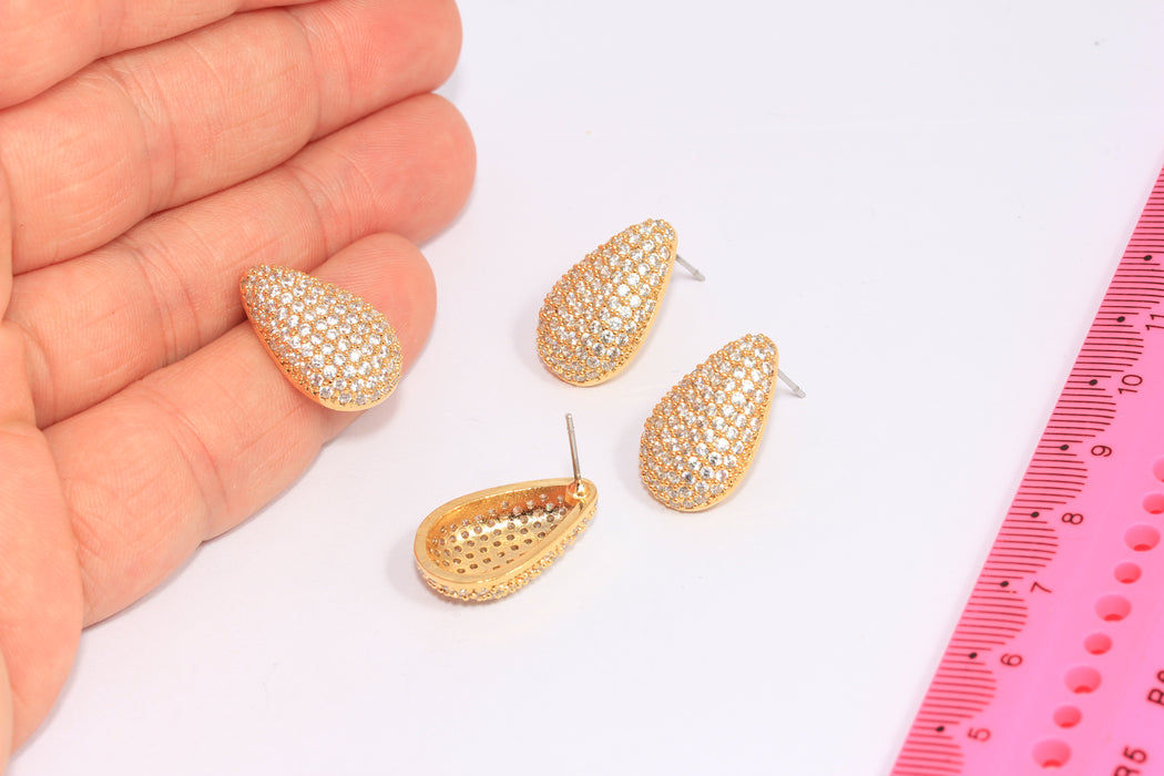 Micro Pave White Stone Teardrop Stud