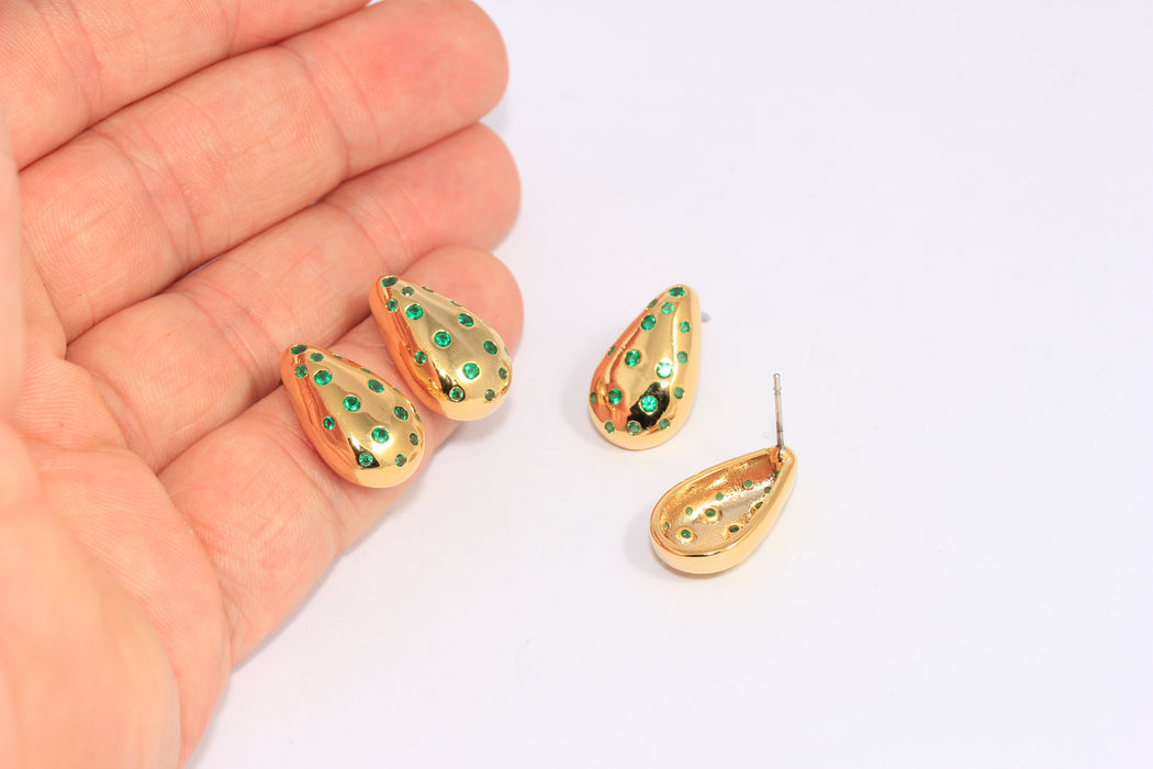 Green Stone Teardrop Studs