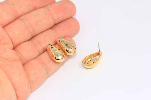 Micro Pave Mixed Stone Teardrop Studs
