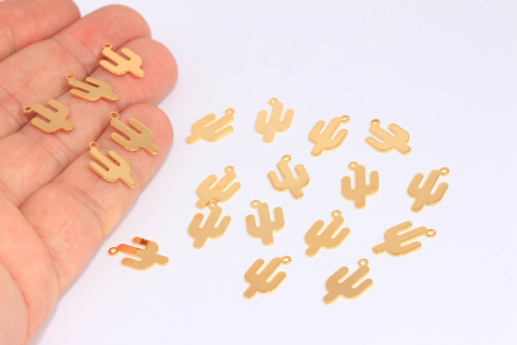9x15mm 24k Shiny Gold Cactus Charms, Cute Cactus Disc Beads, CHK516-7