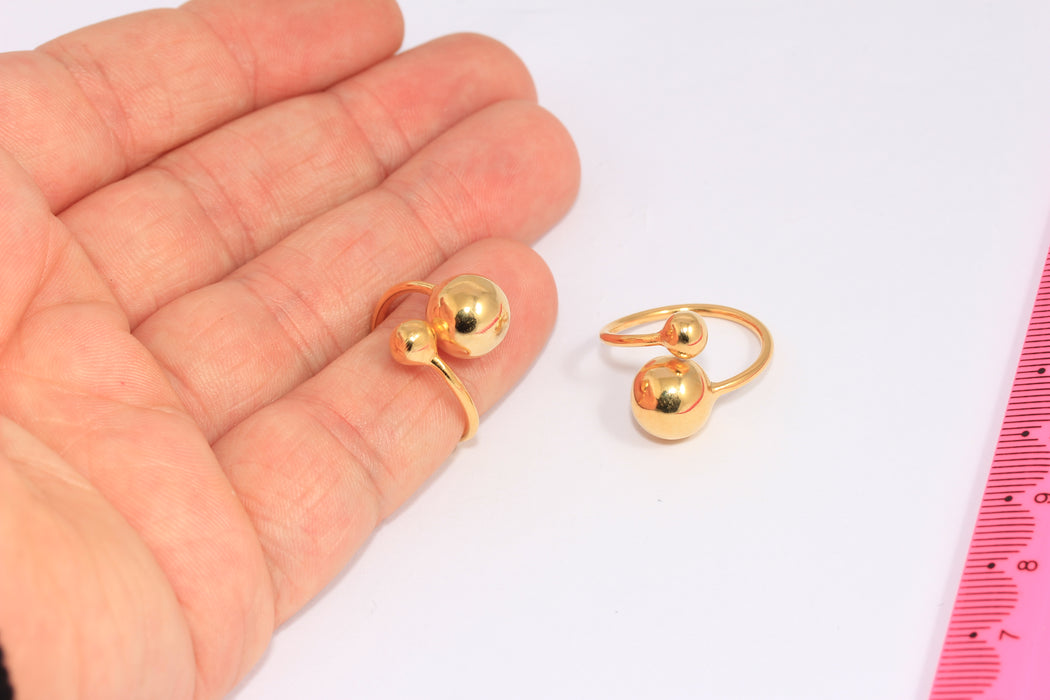 18mm 24k Shiny Gold Ball Ring, Gold Open Minimalist Ring, CHK451-6