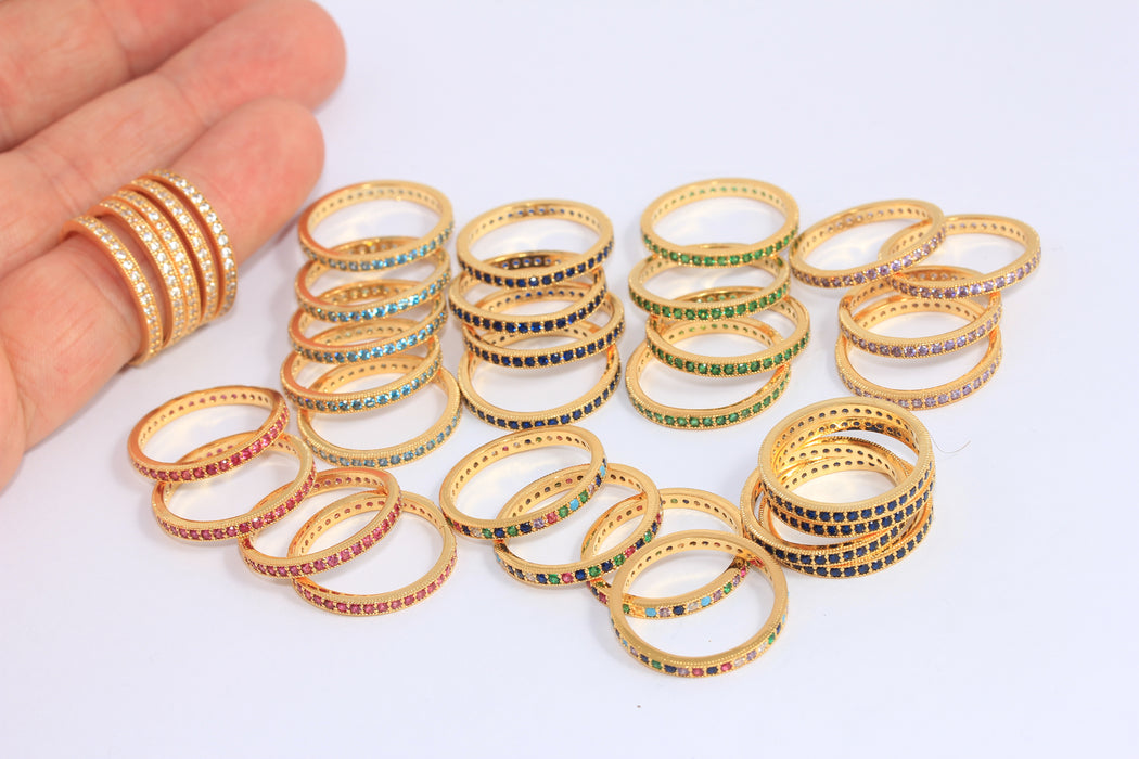 18mm 24k Shiny Gold Micro Pave Closed Rings, CZ Dainty Stacking Rings,