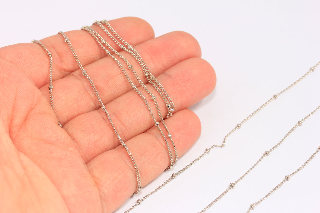 1,2 mm Rodyum Kaplamalı Uydu Zincirler, Bilyalı Boncuklu Zincirler, CHK465-2
