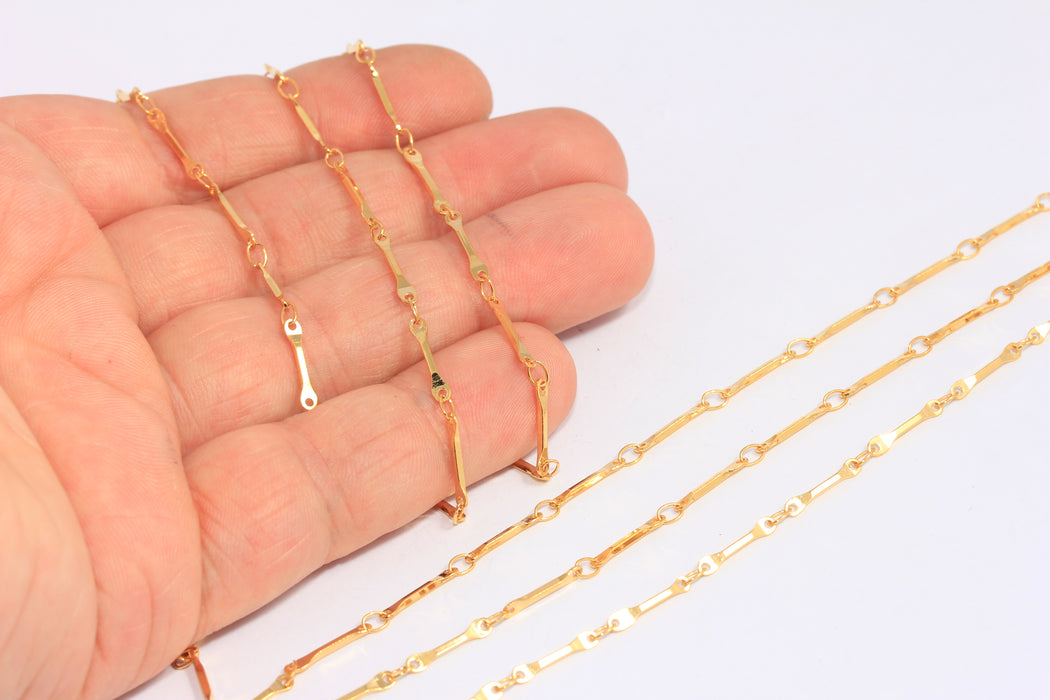 24k Shiny Gold Bar Chain, Gold Soldered Chain, Stick chain BXB298