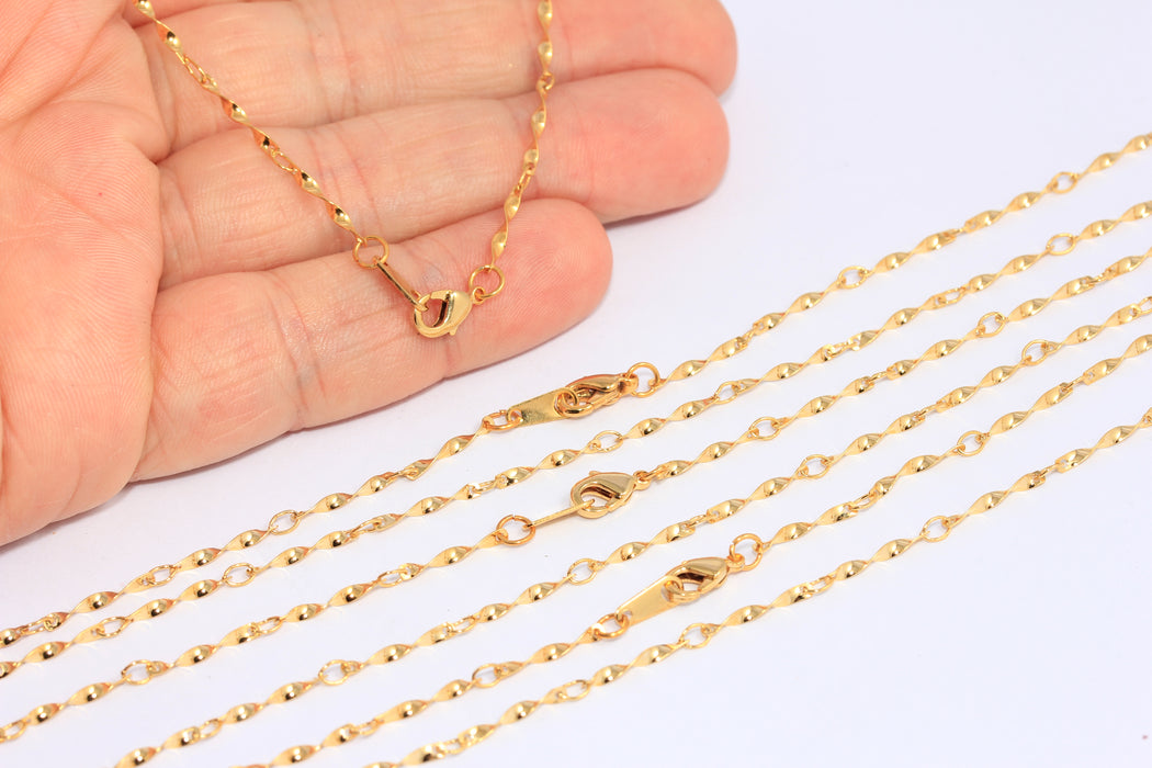 1,6mm 24k Shiny Gold Bar Necklace, Twisted Bar Chains, CHK441