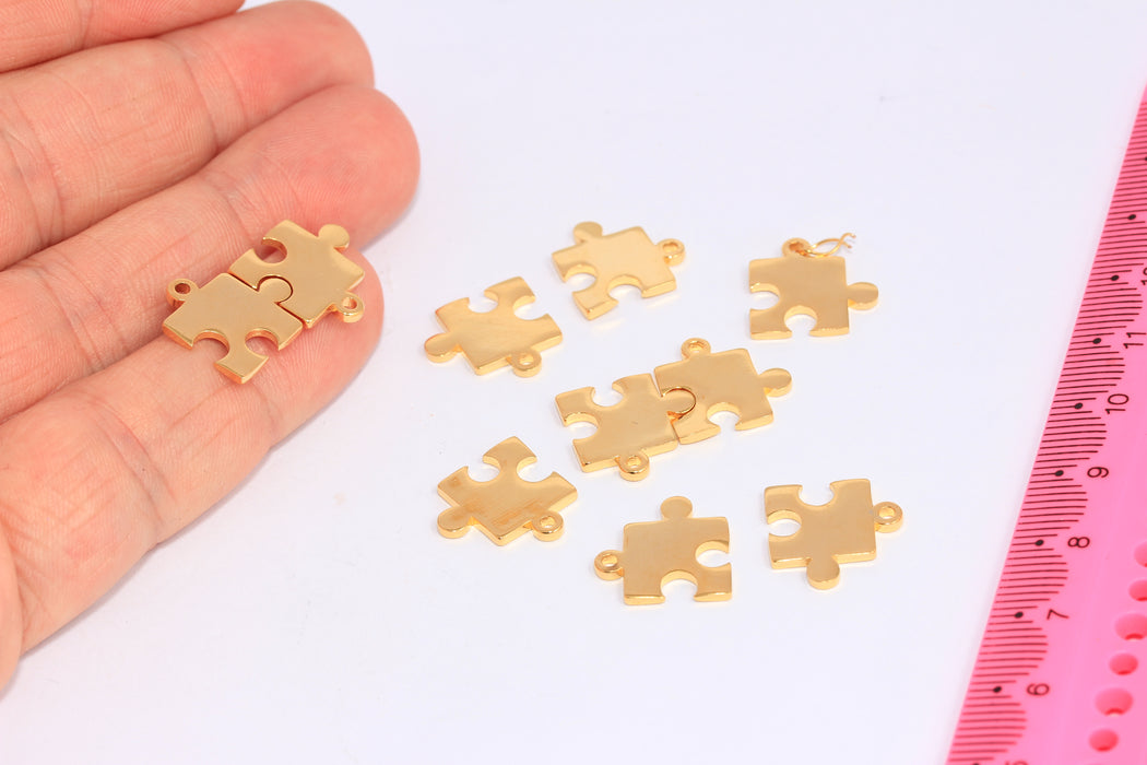 Ciondoli puzzle in oro lucido 24k da 14 mm, ciondoli Gold Play, CHK147-4