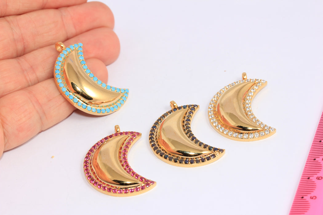 18x33mm 24k Shiny Gold CZ Moon Pendant, Micro Pave Moon Charms,CHK226-8