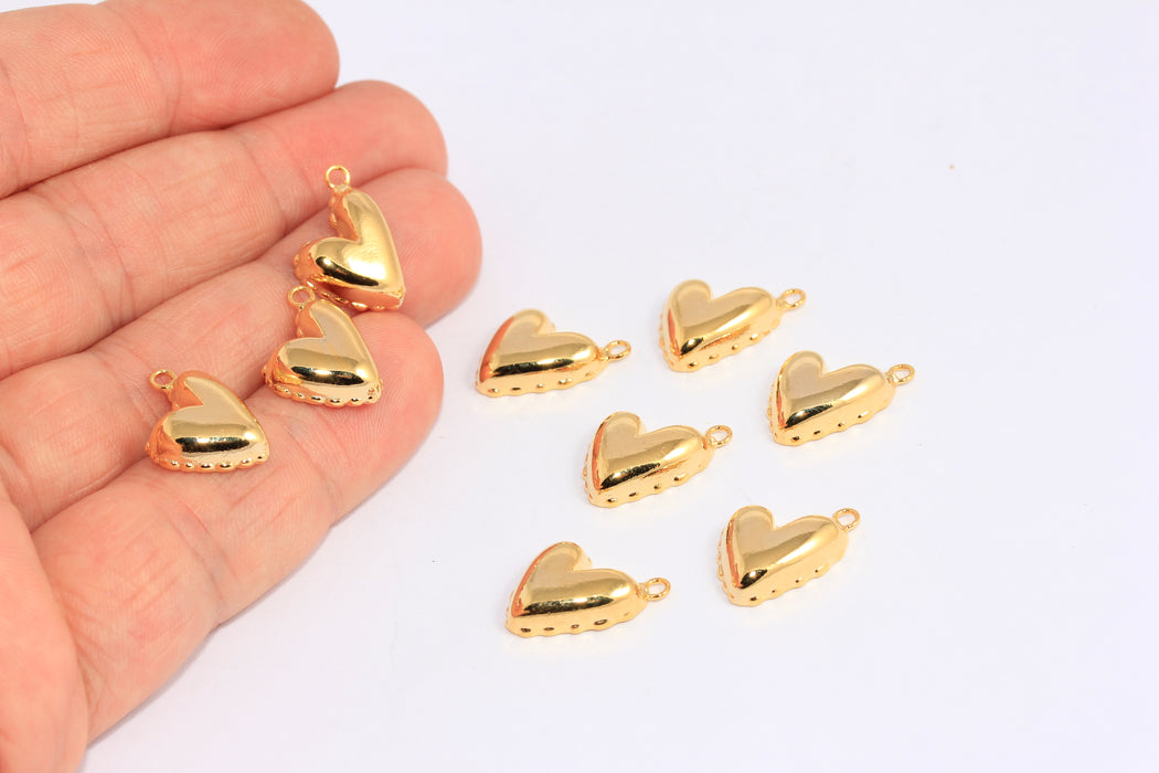 Perline a forma di cuore in oro lucido 24k da 12x13 mm, mini perline a forma di cuore per bracciale, CHK69-6