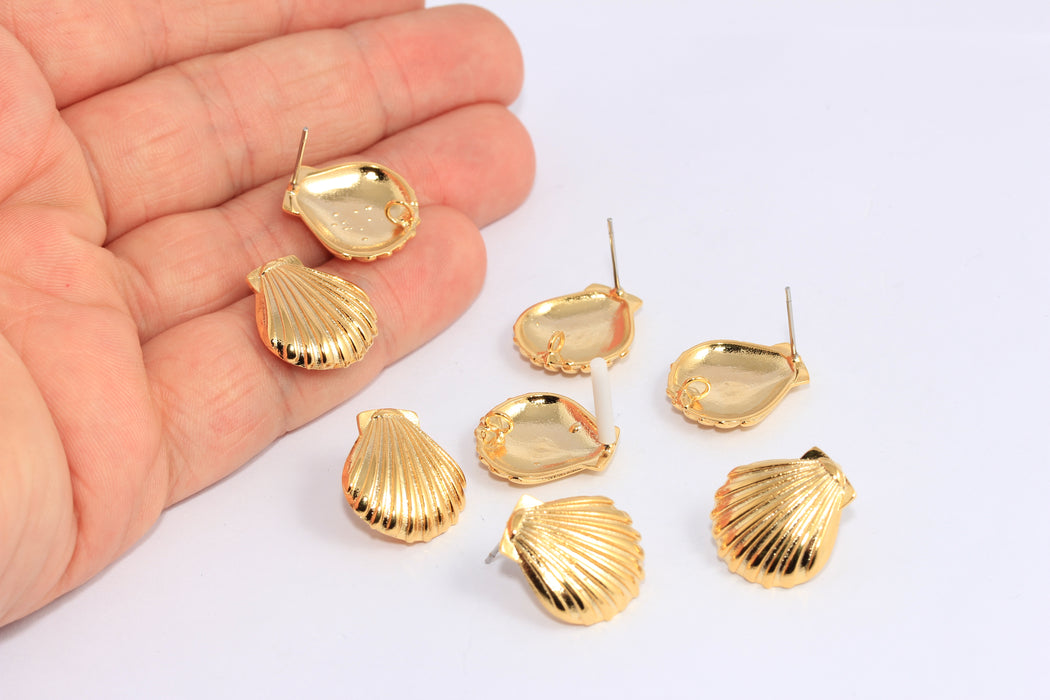 Sea Shell Stud Earrings With Loop