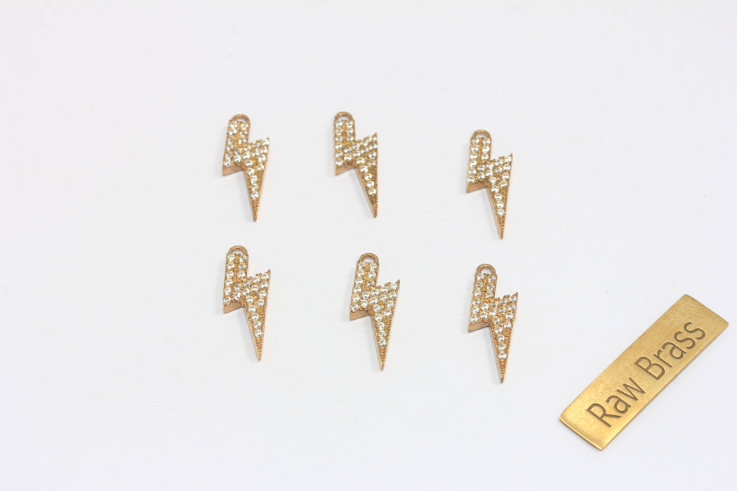 Micro Pave White Stone Lightning Bolt Charm, CZ Thunder Pendant