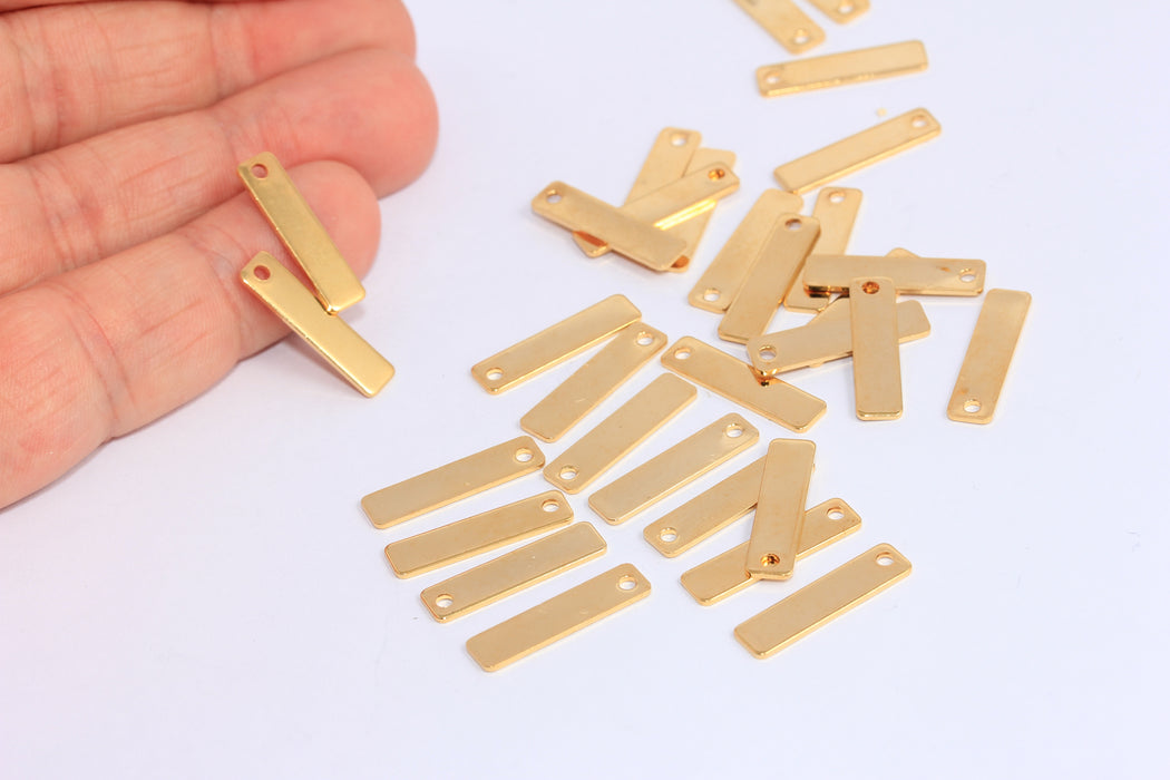 5x20mm 24k Shiny Gold Nameplate Bar, Rectangle Stamping Bar Charm, CHK333-7