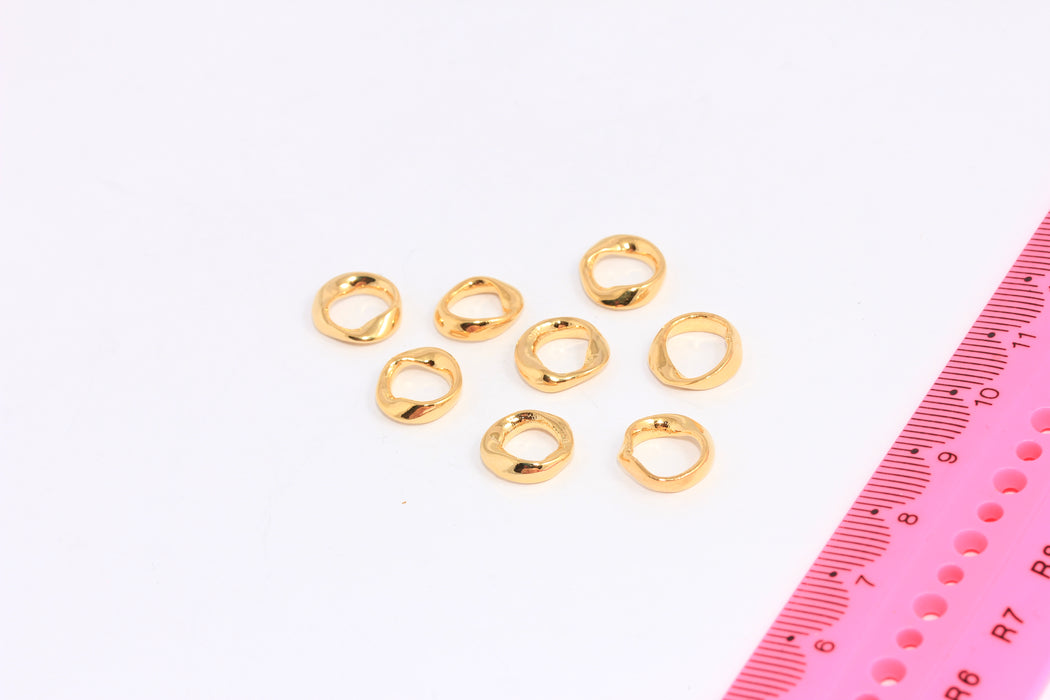 Ciondoli a forma di cerchio in oro lucido 24k da 11 mm, anello di collegamento di forma irregolare, CHK227-2
