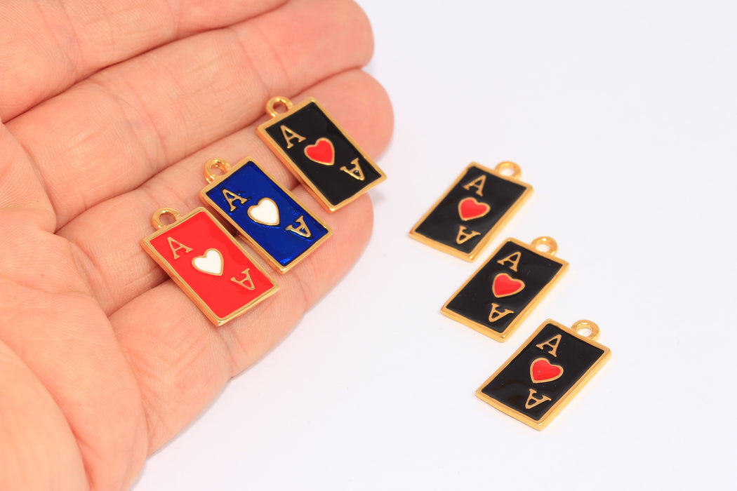 12x19mm 24k Parlak Altın Poker Oyuncusu Tılsımları, Emaye Kalp Poker Tılsımı, CHK