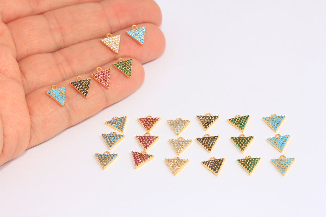 10mm 24k Shiny Gold Triangle Charms, Micro Pave Triangle Charms, CHK413-5