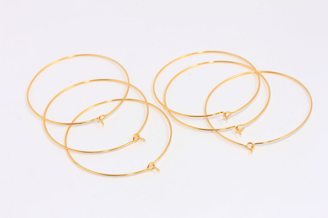 40mm 24k Shiny Gold Earring Hoops, Hoop Ear Wires, Wire Earrings,  EAR17