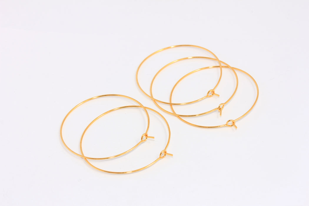 35mm 24k Shiny Gold Hoop Earrings, Hoop Ear Wires, EAR14