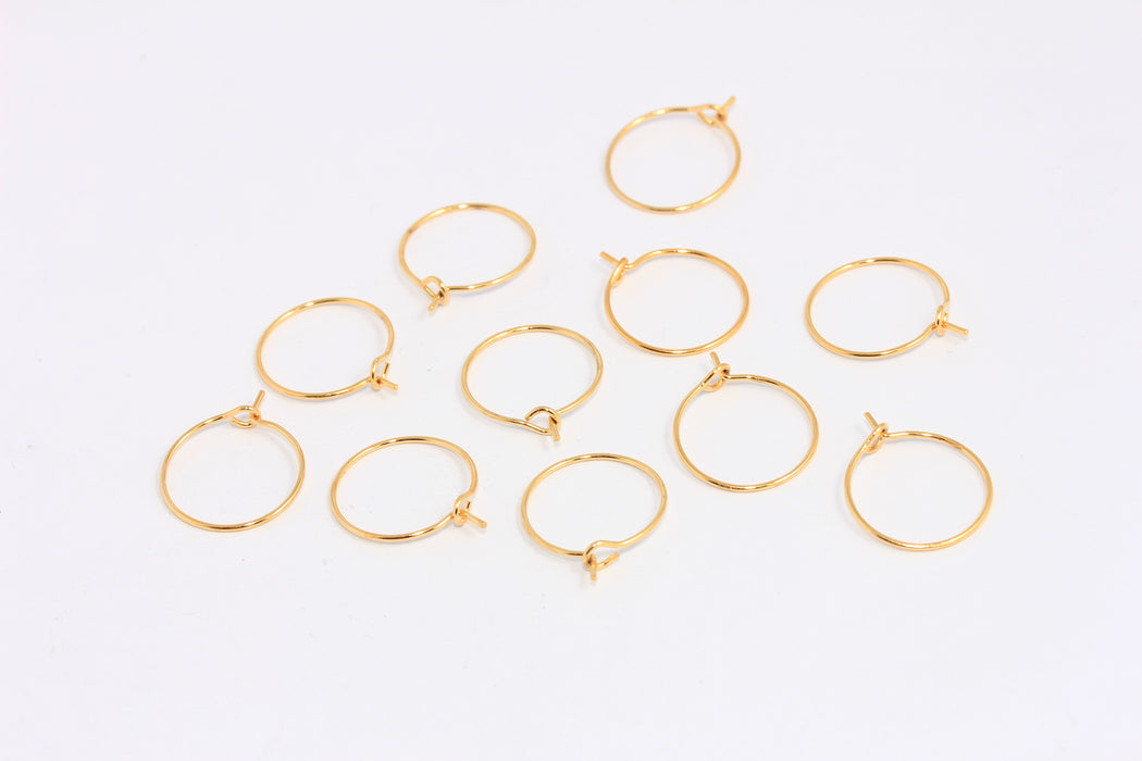 15mm 24k Shiny Gold Hoop Earrings, Hoop Ear Wire, Gold Plated Earrings, EAR1