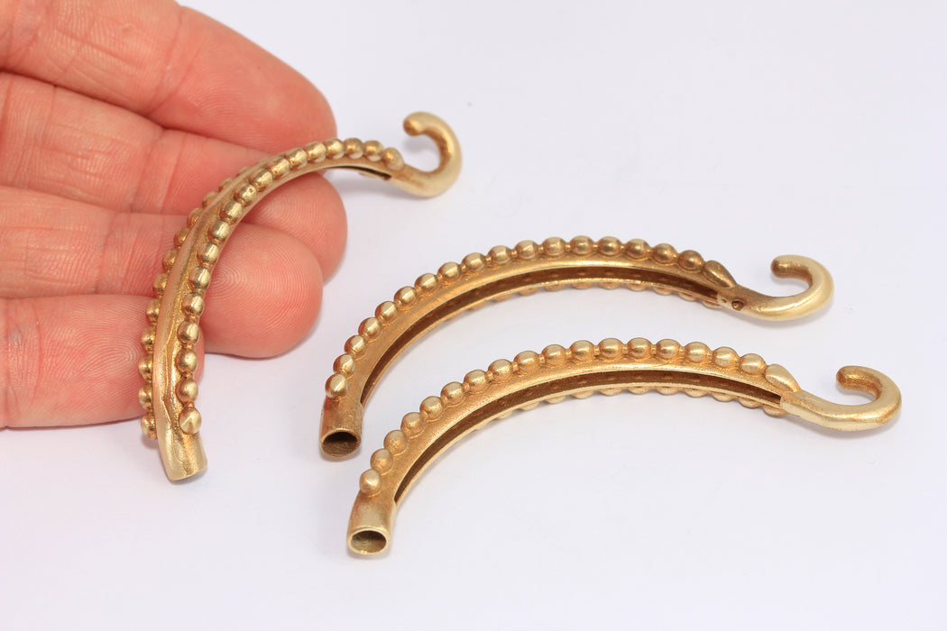 70mm Raw Brass Curved Bracelet Tubes, Vintage Bracelet Cuff, SOM206
