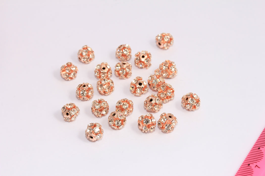 8mm Rose Gold CZ Spacer Beads, Micro Pave Ball Beads, MTE1054