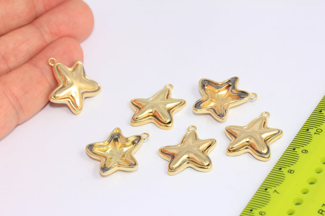 20 mm Ham Pirinç Yıldız Boncuklar, Kabarık Yıldız Takılar, SOM222