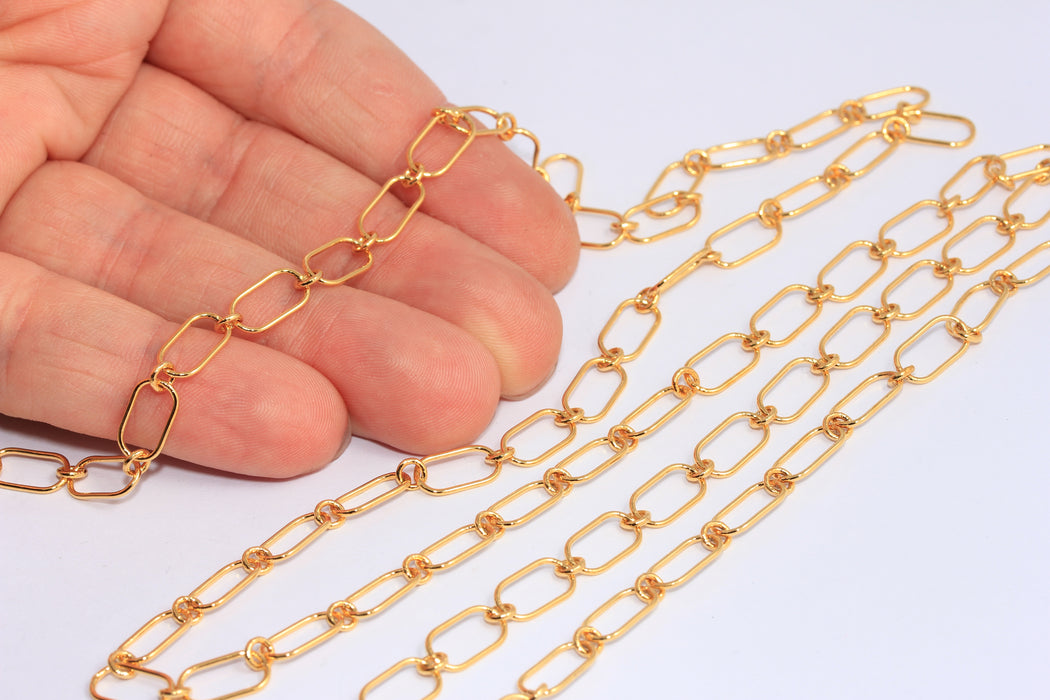 Catena a maglie in oro lucido 24k 6x11 mm, piccola catena ovale, CHK469-2