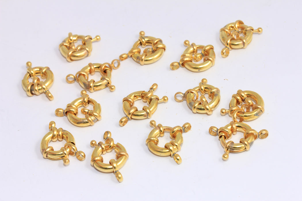 14mm Raw Brass Spring Clasp, Round Strong Clasp, MTE1028