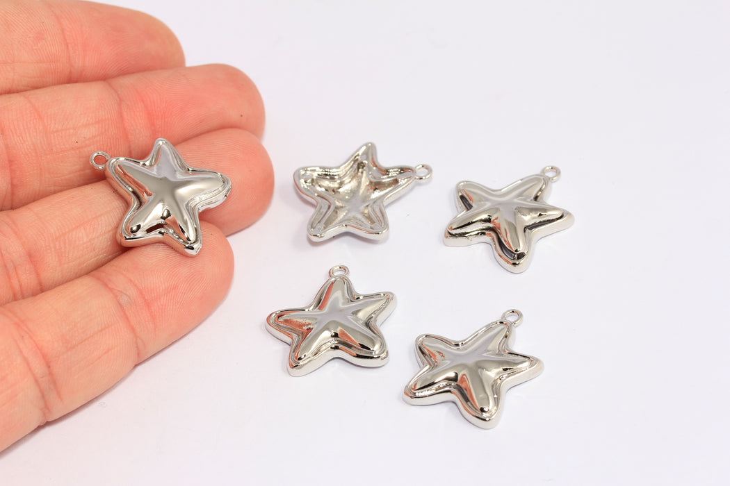 Ciondoli a forma di stella soffiata placcati in rodio da 20 mm, grazioso ciondolo a forma di stella, CHK434-5