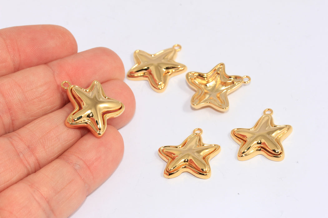 Ciondolo a forma di stella soffiata in oro lucido 24k da 20 mm, grazioso ciondolo a forma di stella, CHK434-1