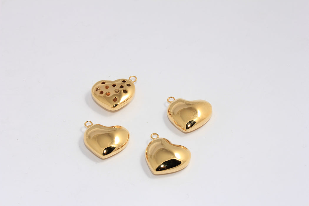 Ciondoli a forma di cuore gonfio in oro lucido 24k da 20x22 mm, ciondolo a forma di cuore cavo, CHK434-7