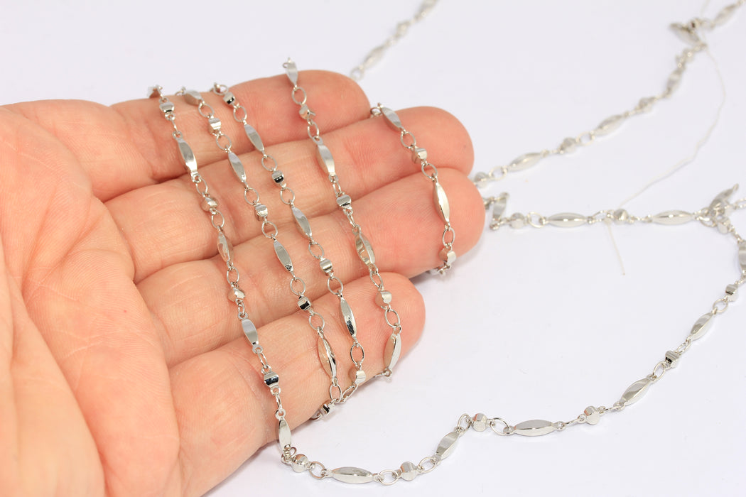2,5 mm Rodyum Kaplamalı Oval Çubuk Zincir, Lehimli Çubuk Kolye Zinciri, BXB65-2