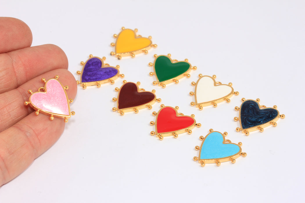Ciondoli a forma di cuore in oro lucido 24k da 21 mm, medaglione a forma di cuore smaltato opzionale,