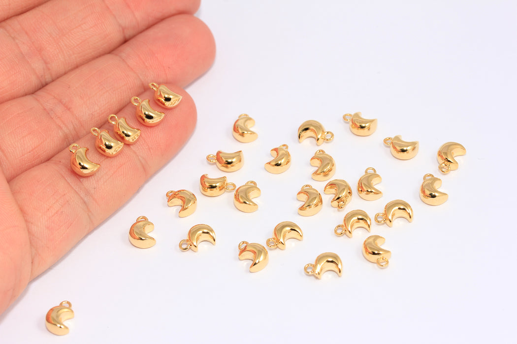 6x6,5 mm 24 ayar Parlak Altın Ay Boncukları, Hilal Boncuklar, CHK229-6