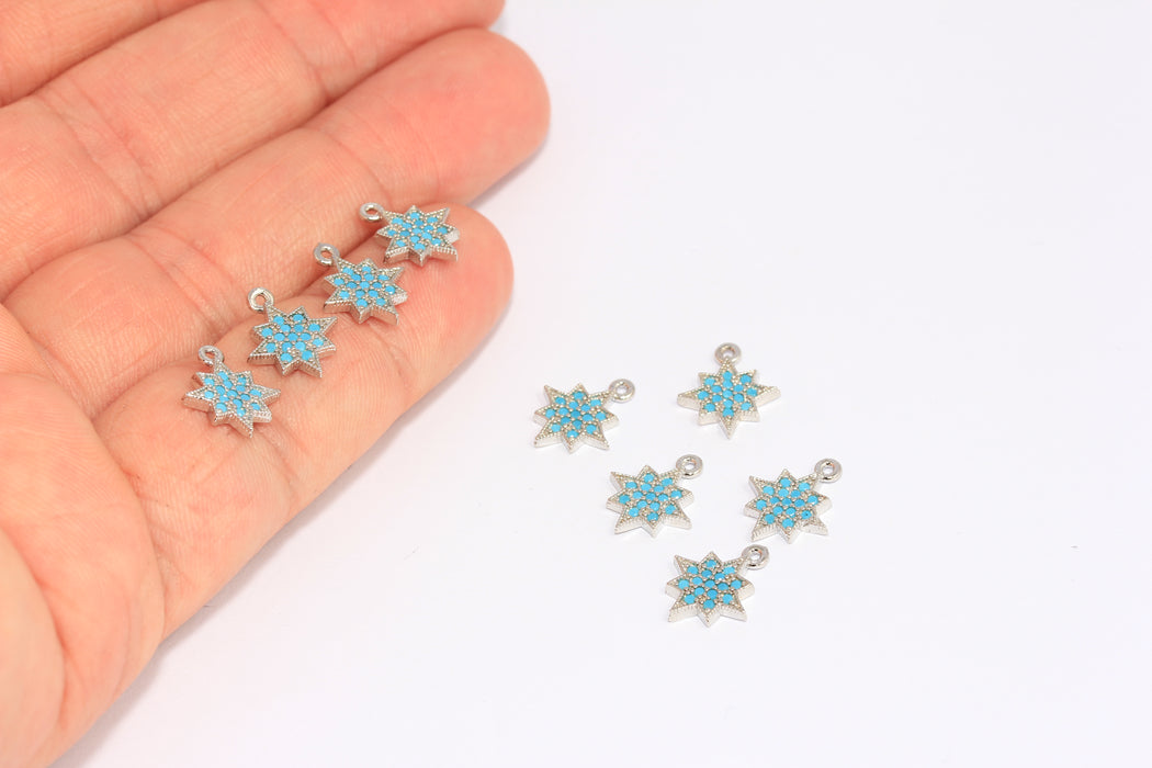 10x12mm Rhodium Plated North Star Charms, Micro Pave Pole Star, CHK229-5