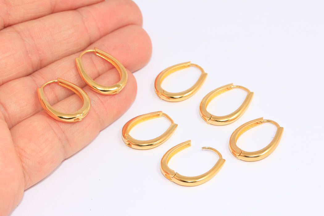 Oval Shaped Earrings, Lever Back Drop Hoops
