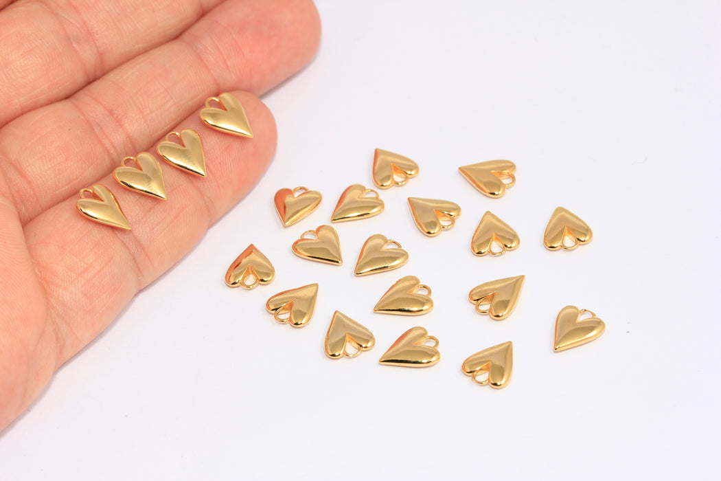 8x10mm 24 Ayar Parlak Altın Kalp Boncuklar, Mini Zarif Kalp Bileklik Boncuklar, CHK89-8