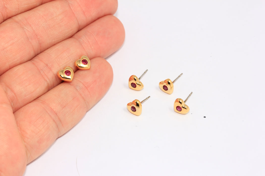 Heart Earrings, Micro Pave Ruby Stone Heart
