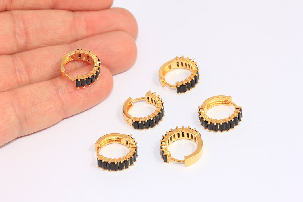 Hoop Earrings, Baguette Black Stone Hoops