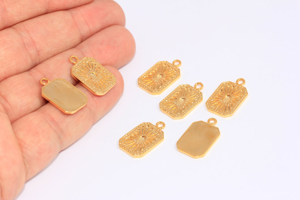 12x17mm 24 Ayar Parlak Altın Güneş Madalyonu, Kare Güneş Takıları, CHK60-6