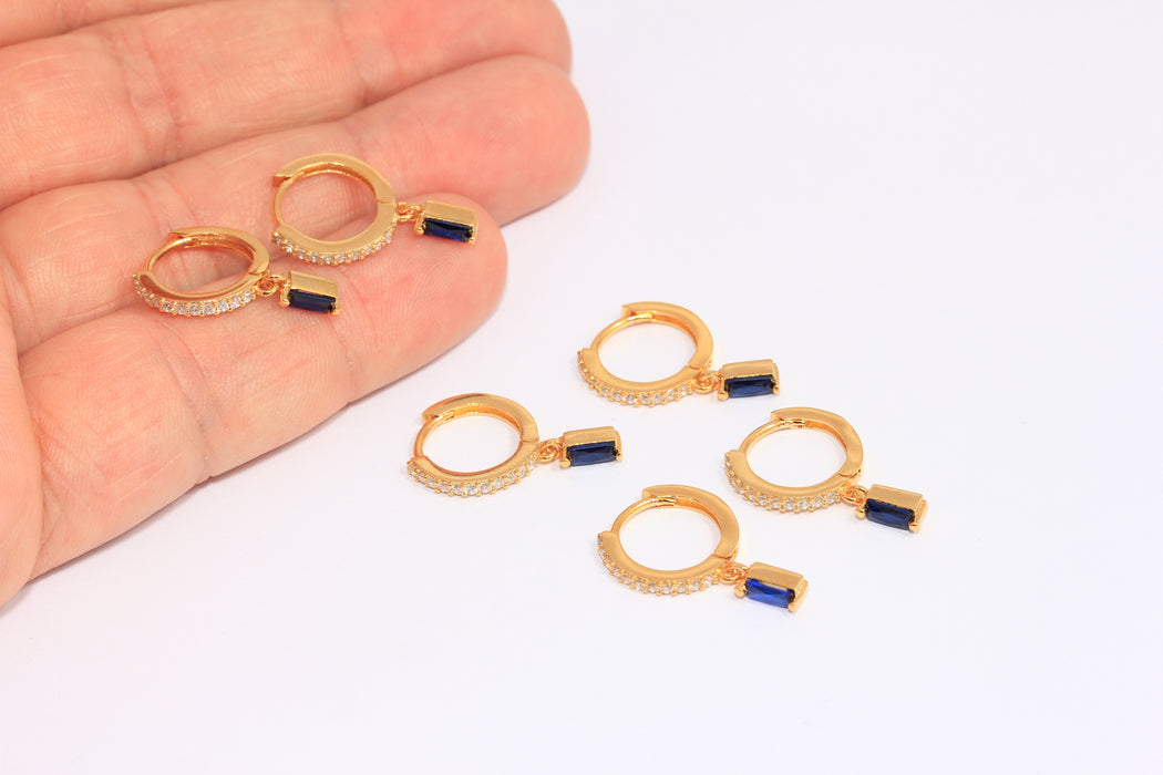 Micro Pave Earrings, Huggie Hoops With Baguette Stone