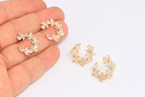 CZ Stud Earrings, Baguette Stone Leaf Earrings