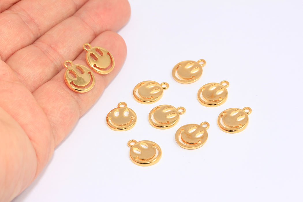 Ciondoli a forma di faccina sorridente in oro lucido 24k da 12 mm, perline a forma di faccina felice, CHK60-1