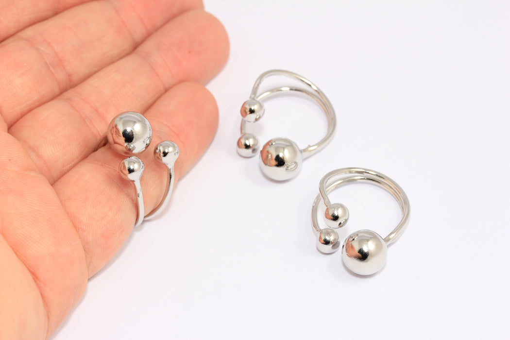 18-19mm Rhodium Plated Ball Ring, Triple Wire Open Ball Ring, MTE1266