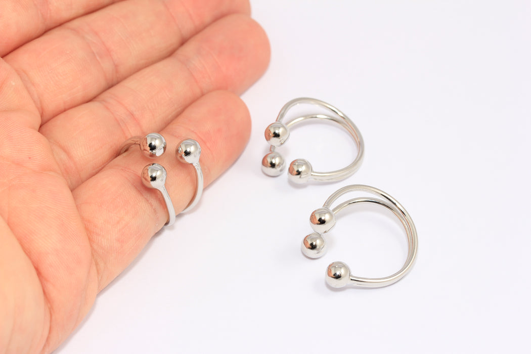 18-19mm Rhodium Plated Ball Ring, Triple Wire Open Ball Ring, CHK229-4