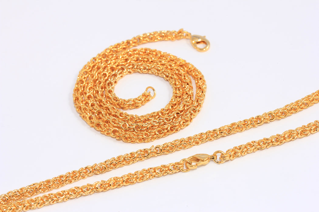4mm 24k Shiny Gold Box Necklace, Ready Rope Style Necklace, CHK439