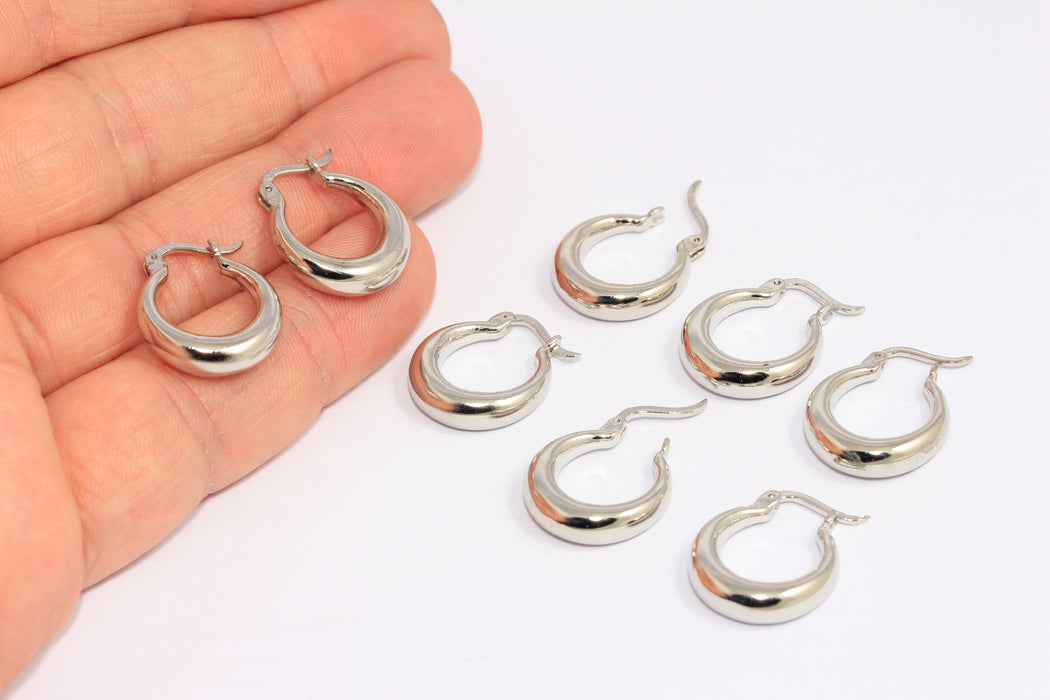 Hoop Earrings, Thick Silver Hoops