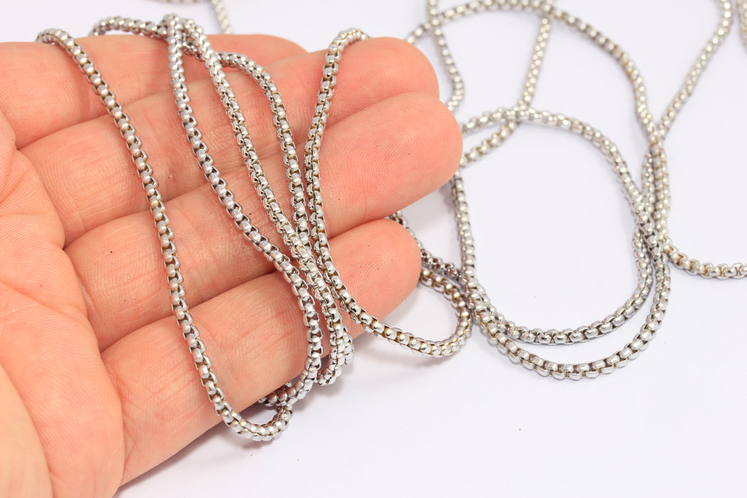 2,7mm Rhodium Plated Box Chain, Bulk Lot Chain, BXB147-1
