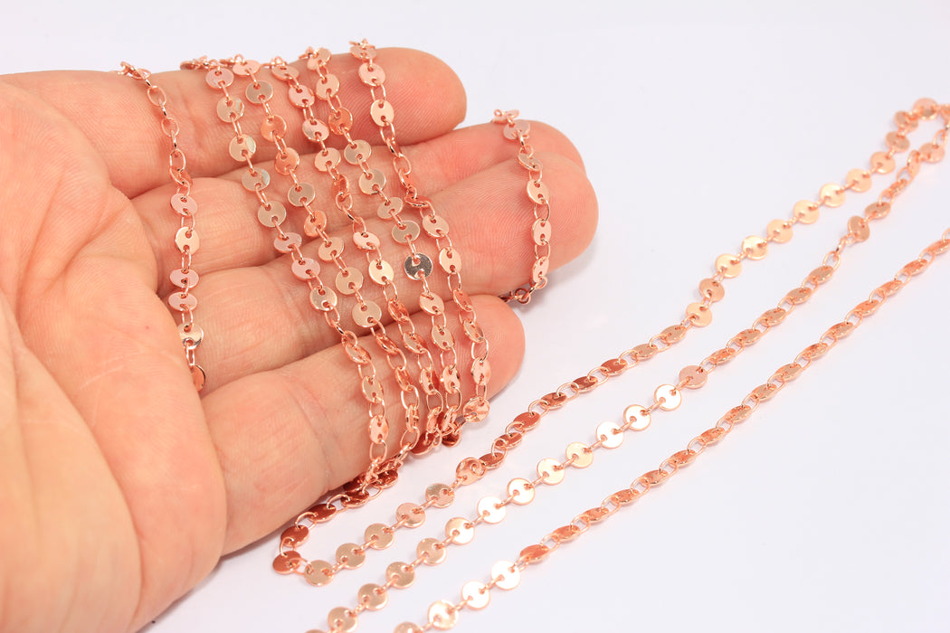 4mm Rose Gold Coin Chain, Disc Coin Chains, Brass Disk Chain, BXB176