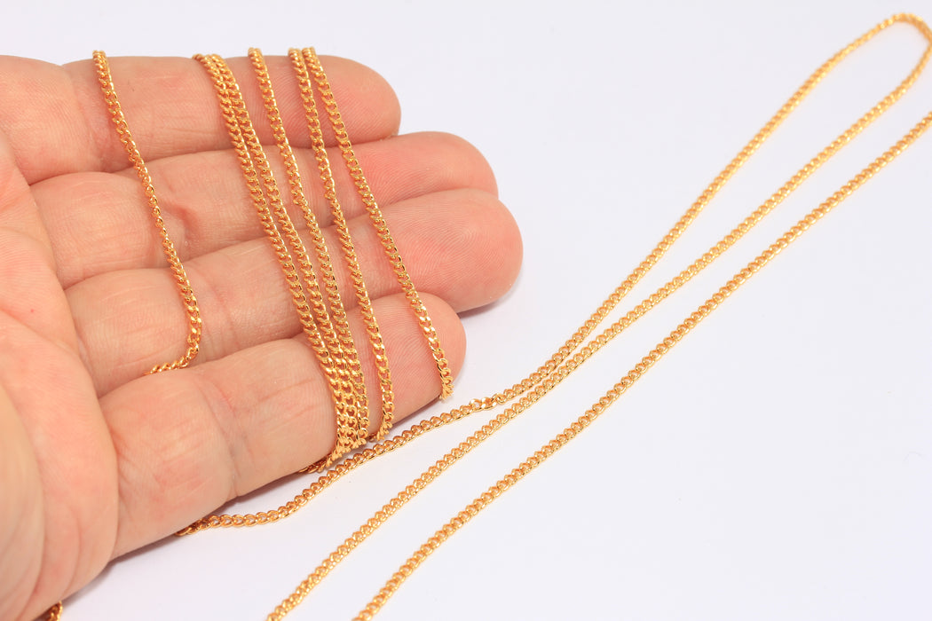 1,8mm 24k Shiny Gold Curb Chains, Tiny Gold Curb Chain, BXB129